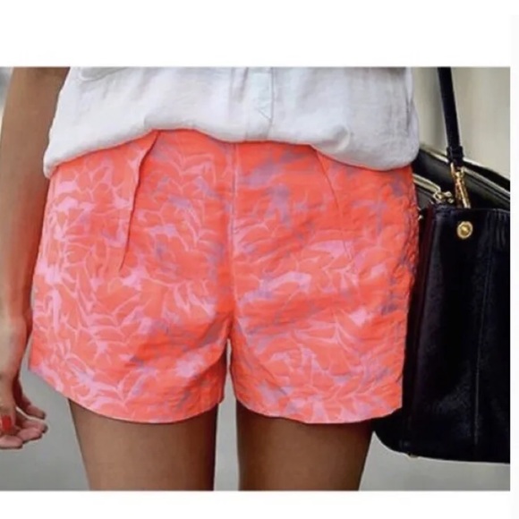 J. Crew Pants - J.Crew Tap Neon Bright Coral Jacquard Pleated Summer Shorts Size 00